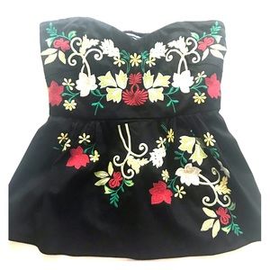 Anthropologie Embroidered strapless top.